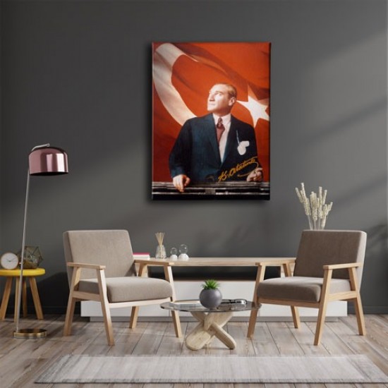 Türk Bayraklı Atatürk Portresi Kanvas Tablo