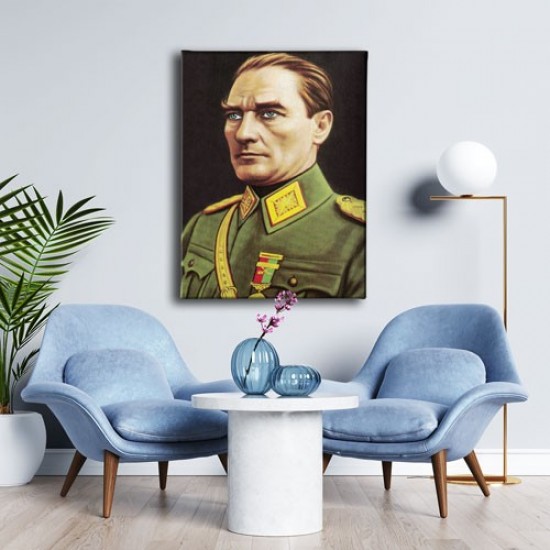 Asker Kıyafetli Atatürk Portresi Kanvas Tablo