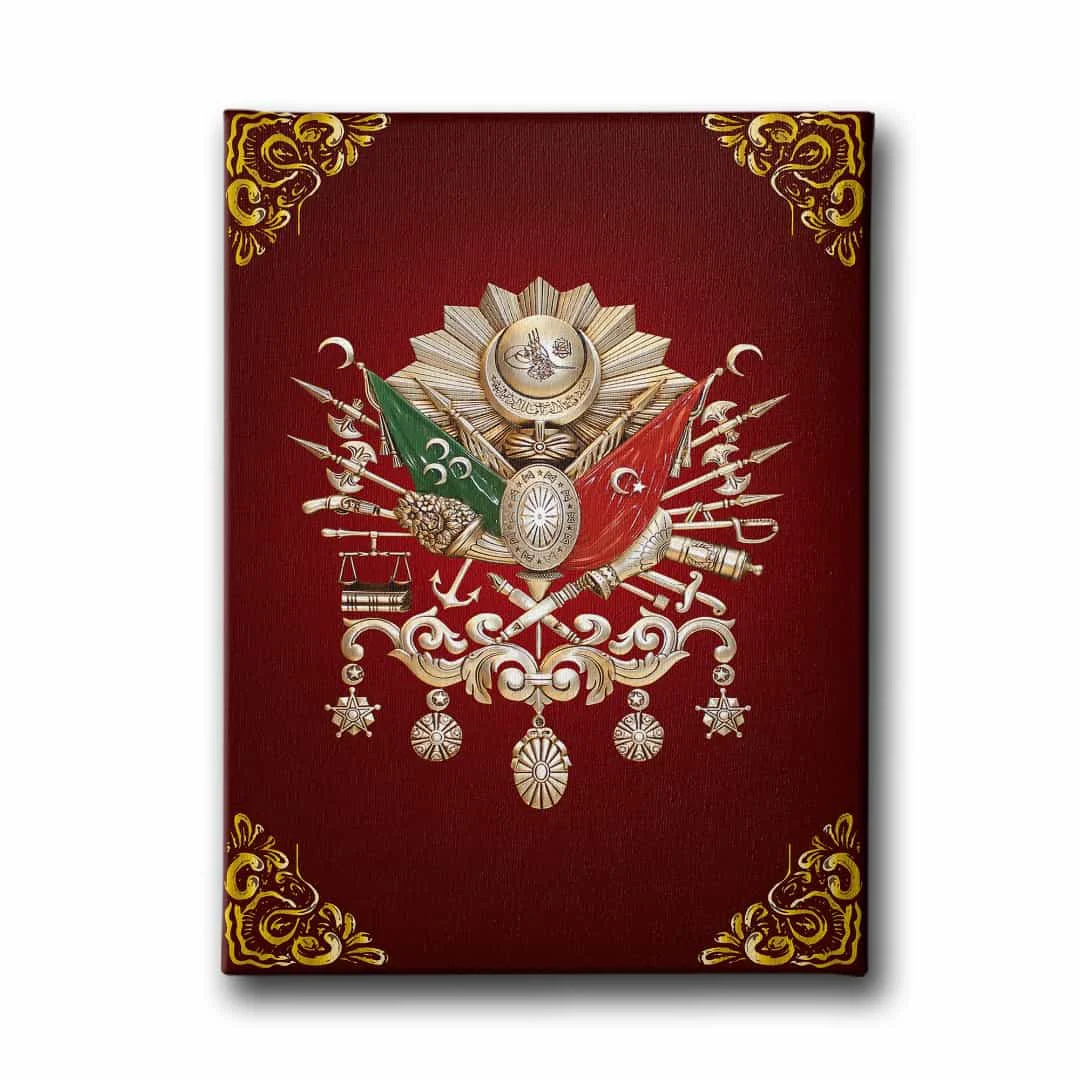 Kirmizi Osmanli Devlet Armasi Kanvas Tablo