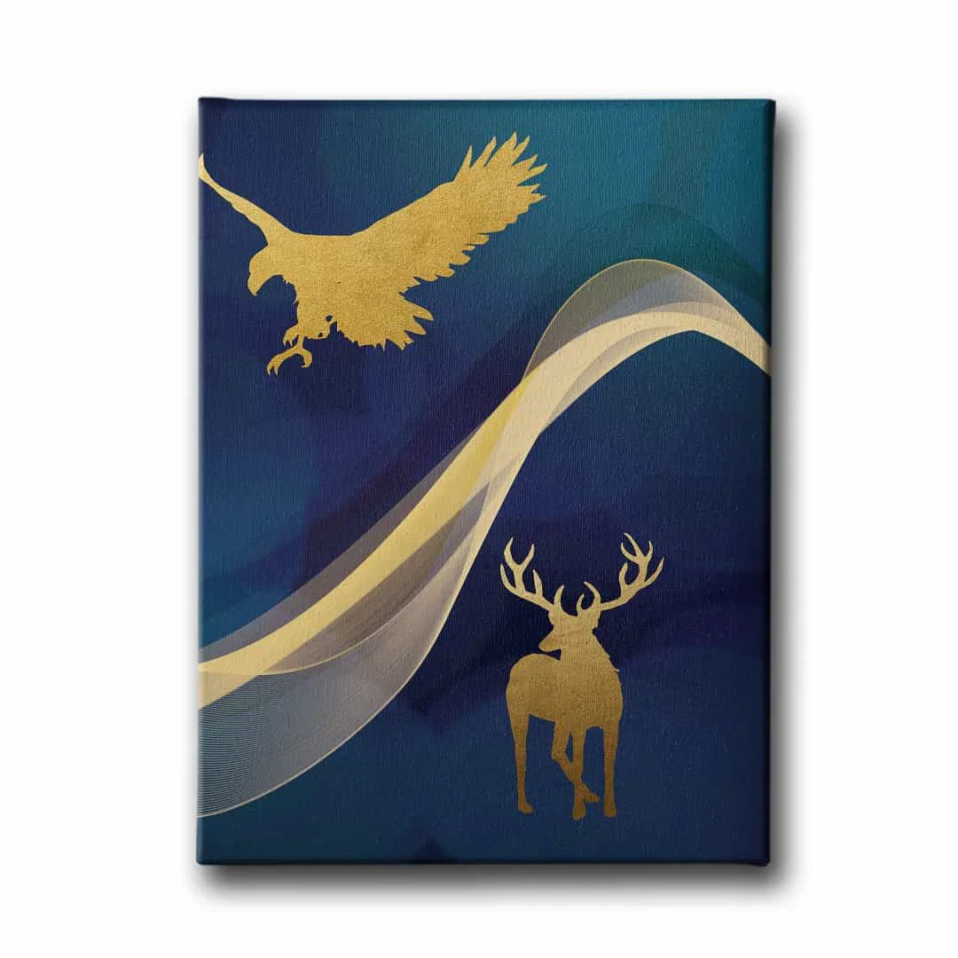 Golden Geyik Kartal Canvas Tablo